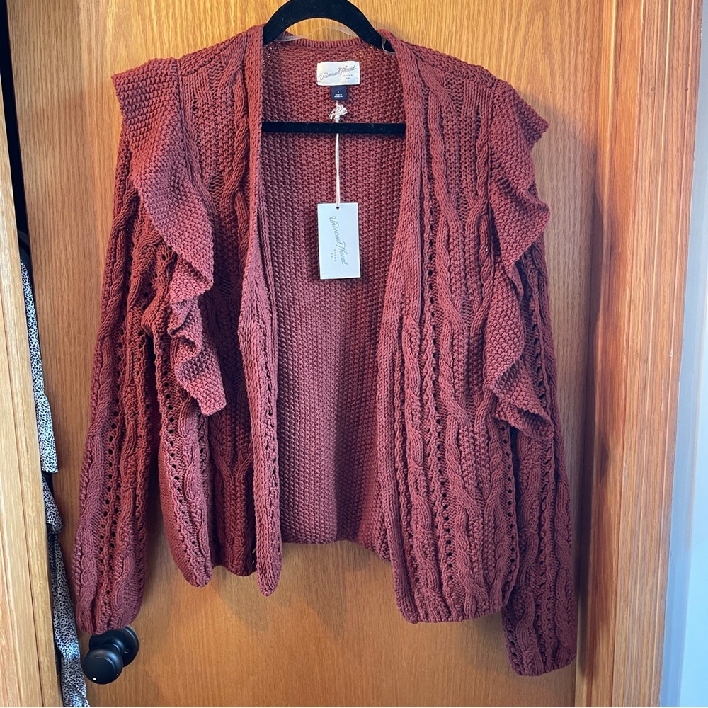 Universal Thread Rust Ruffled Cable-Knit Cardigan